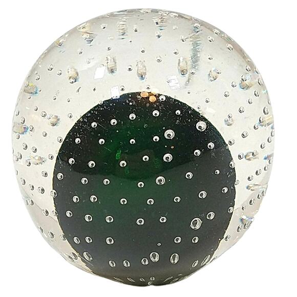 Vintage Control Bubbles Round Pacific Japan Paperweight Clear Green 2.75" - Picture 3 of 10